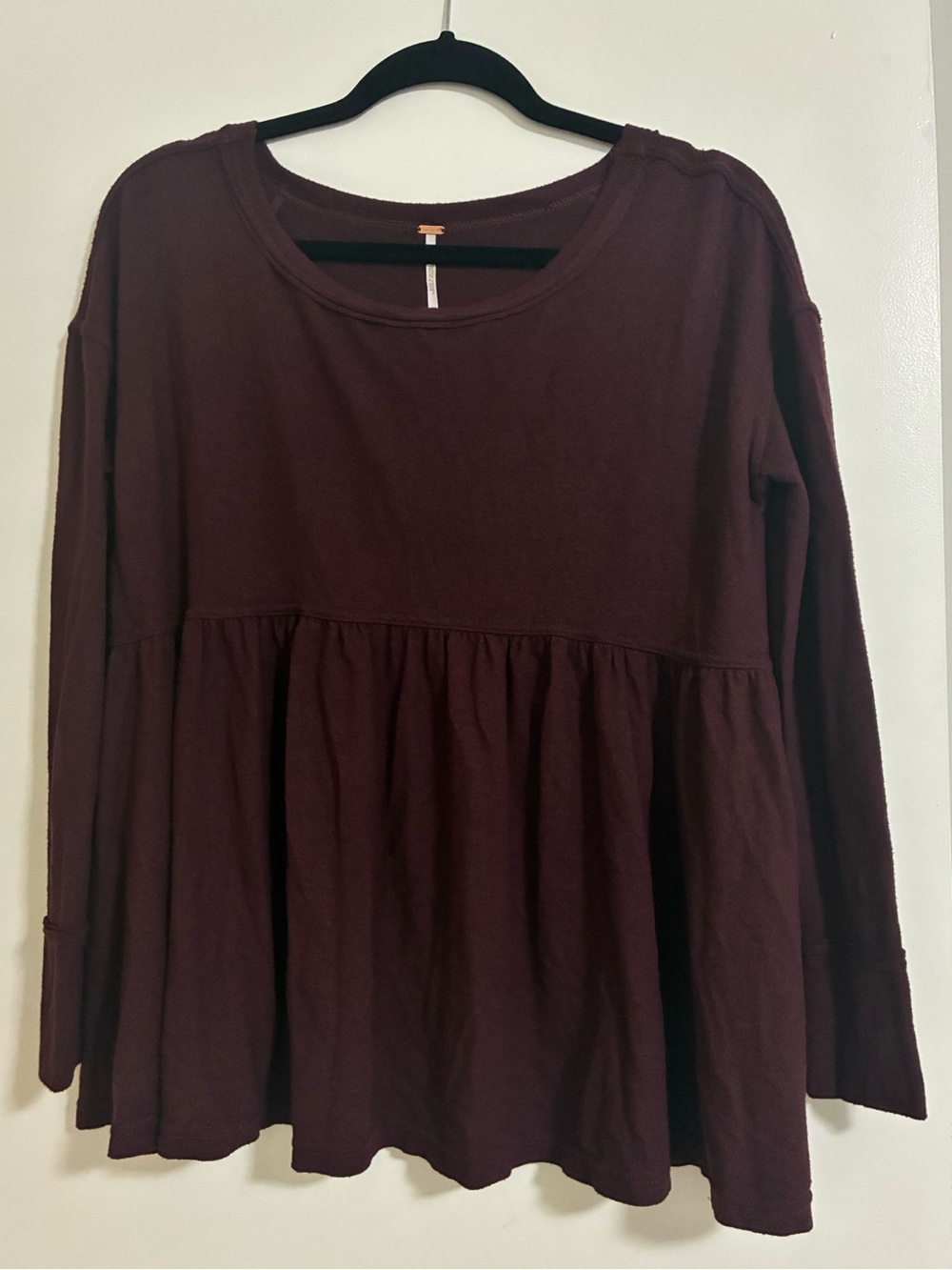 FREE PEOPLE | Women's XS Long-Sleeve Peplum Top in Deep Burgundy